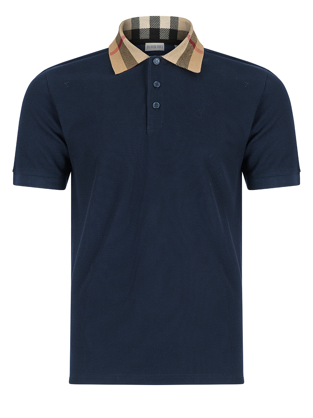 Burberry Cody Check-Trim Short Sleeve Polo - Smoked Navy