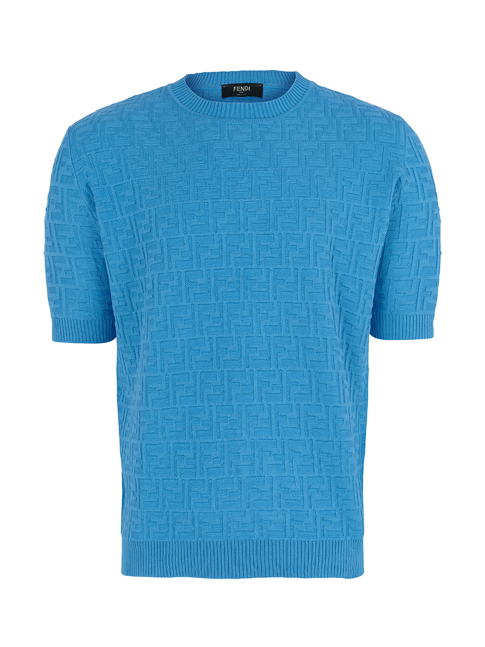 Fendi Textured Knit Pullover T-Shirt — Light Blue