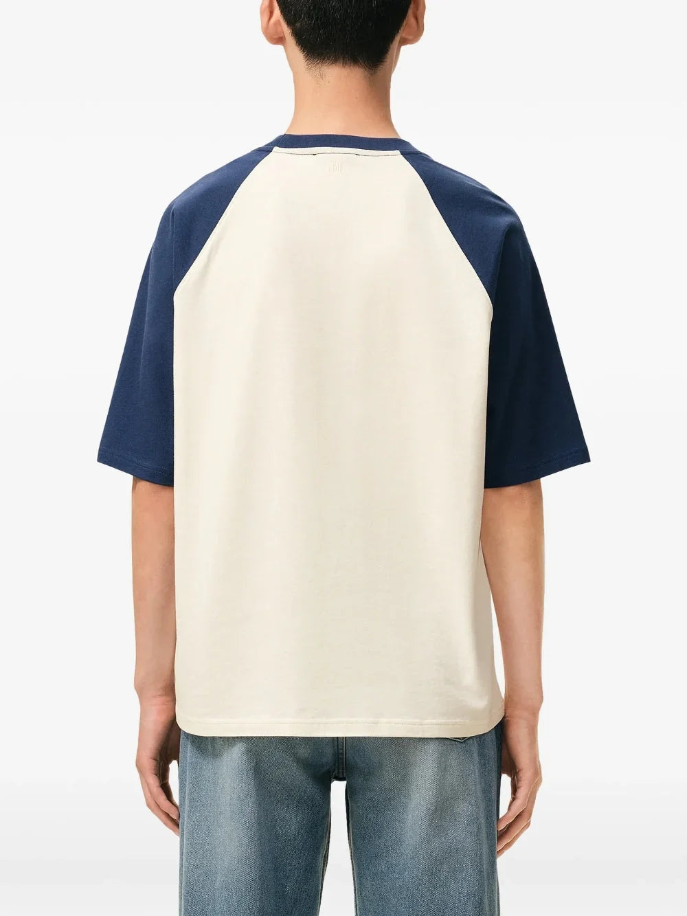 Ami Paris De Coeur Knitted Patch T-Shirt - Cream Blue